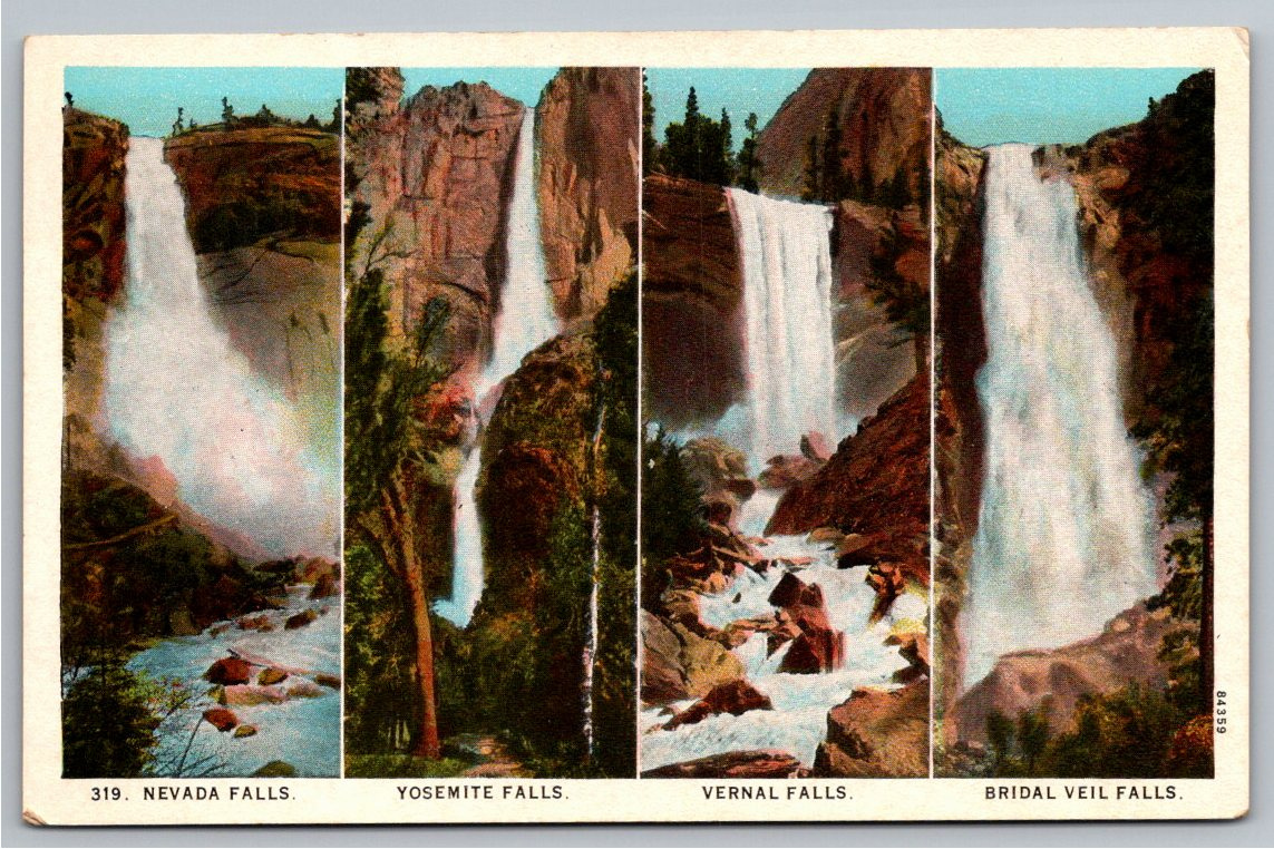 1930s Yosemite National Park Waterfalls Vintage Linen Postcard