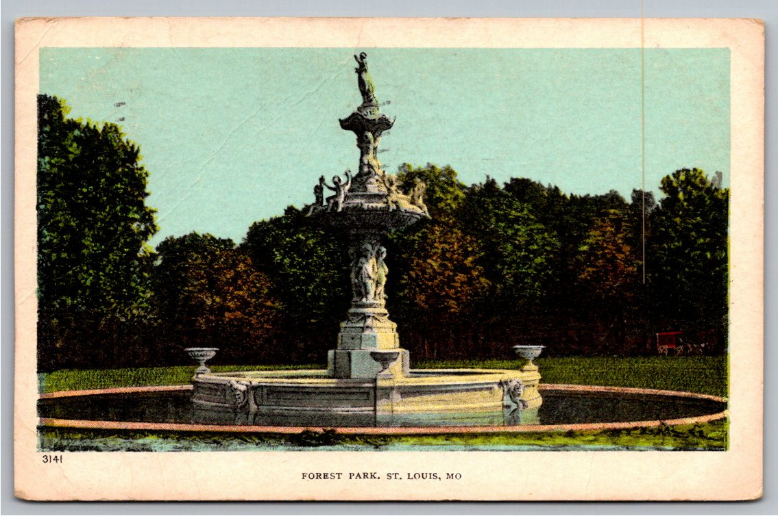 Vintage 1908 St. Louis Forest Park Fountain Color Postcard