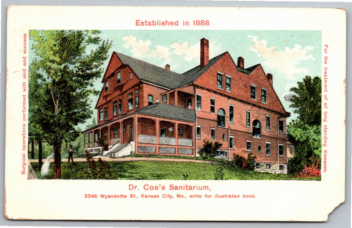 1910 Dr. Coe's Sanitarium Kansas City Missouri Antique Postcard