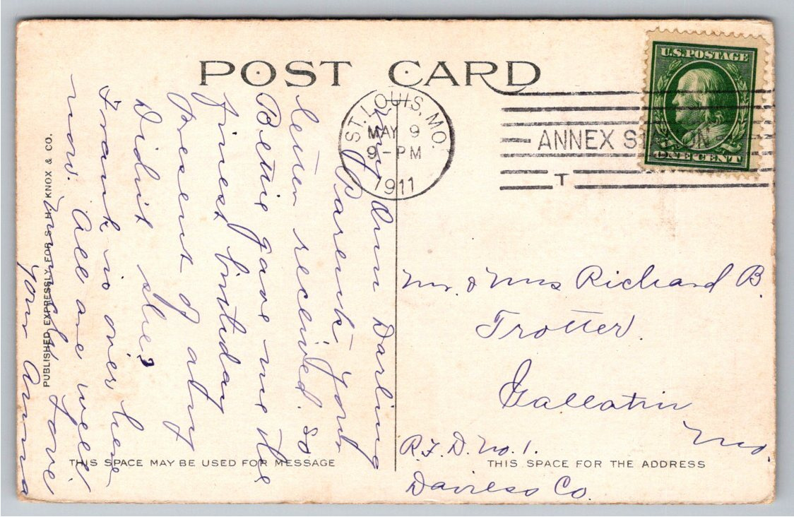 1911 St. Louis City Harbor Boat Mark Twain Steamboat Postcard - Back / Reverse View