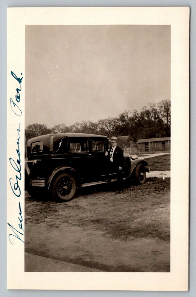 1927 Hudson Sedan in New Orleans Park Vintage Black & White