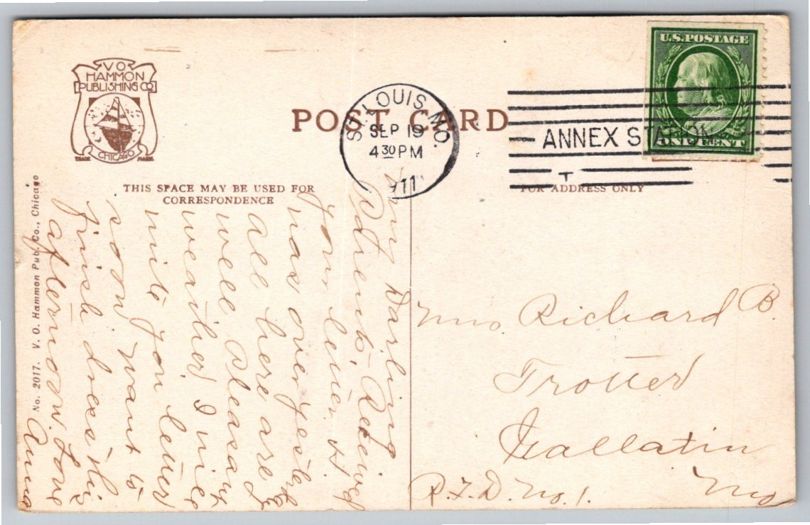 1911 St. Louis New Municipal Building Vintage Color Postcard - Back / Reverse View