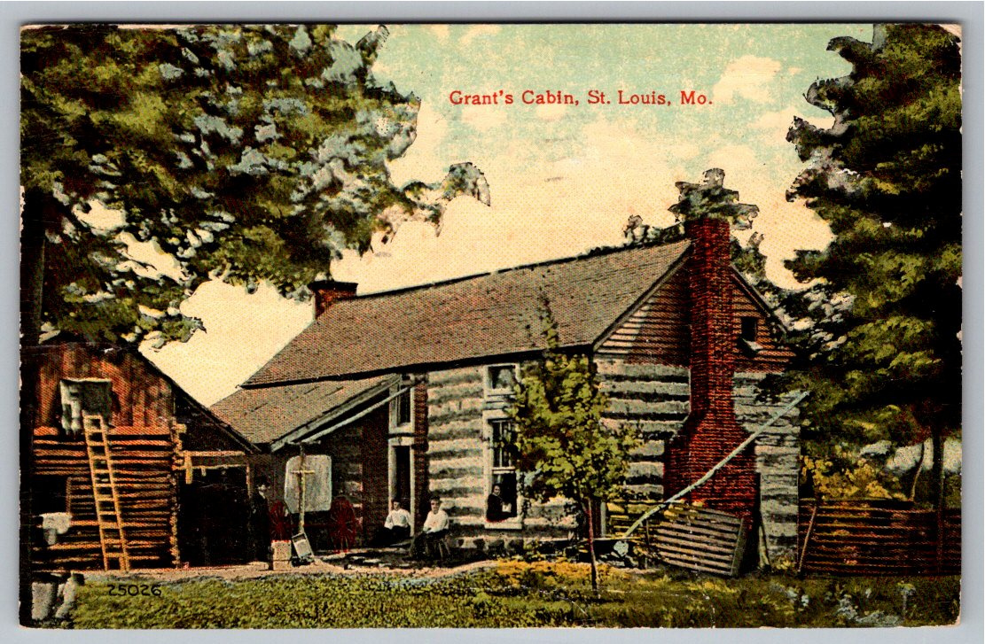 1913 Ulysses S. Grant Log Cabin St. Louis Vintage Color Postcard