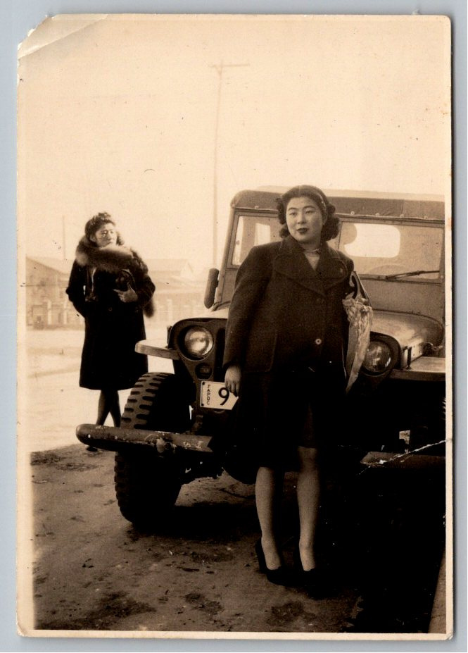 Vintage 1940s Occupied Japan Photo: Japanese Women & Willys MB