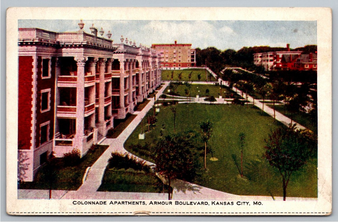 1900s Colonnade Apartments Armour Blvd Kansas City MO Postcard
