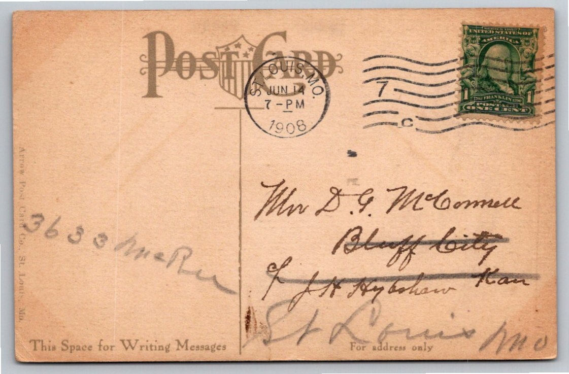 1908 Benton Park Winding Path St. Louis Missouri Vintage Postcard - Back / Reverse View