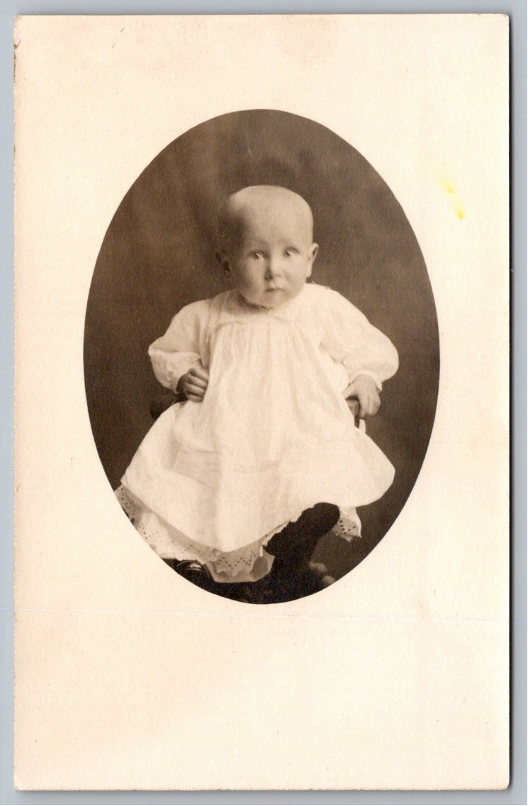 Antique 1910s Baby Portrait Oval Vignette Artura RPPC Postcard