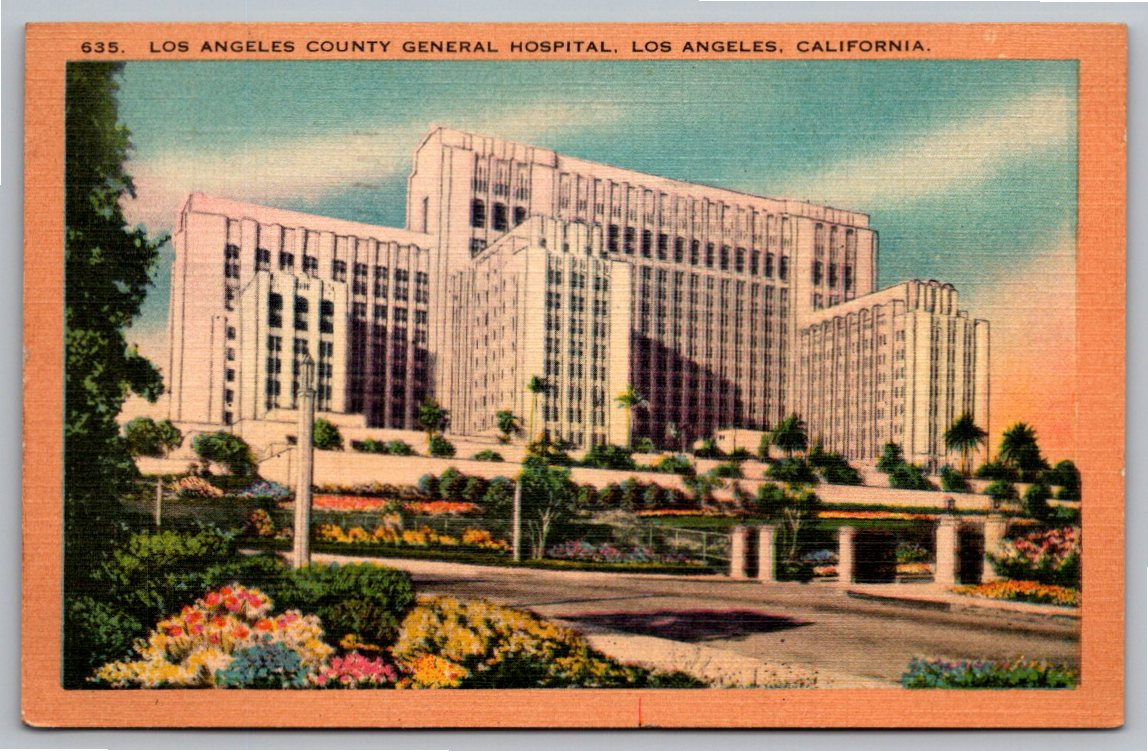 Vintage 1939 Postcard: Los Angeles County General Hospital Art