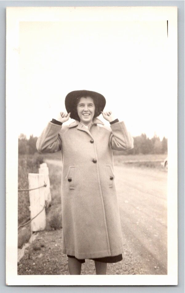 1940s Vintage Snapshot: Smiling Bride Leaving for Her Honeymoon