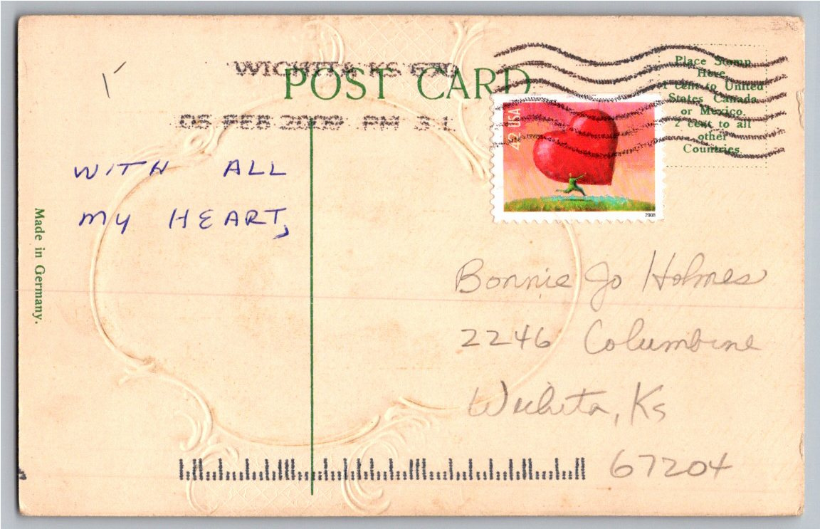 1900s Antique Embossed German Valentine Postcard | Romantic - Back / Reverse View