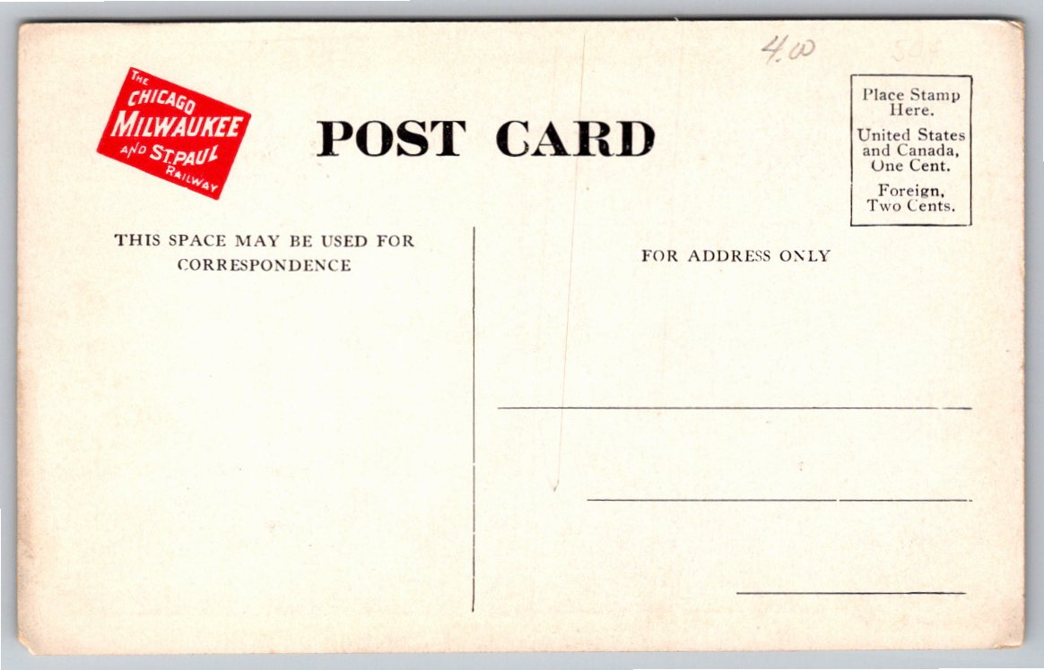 1907 Chicago Milwaukee & St. Paul Railway Postcard: Southwest - Back / Reverse View