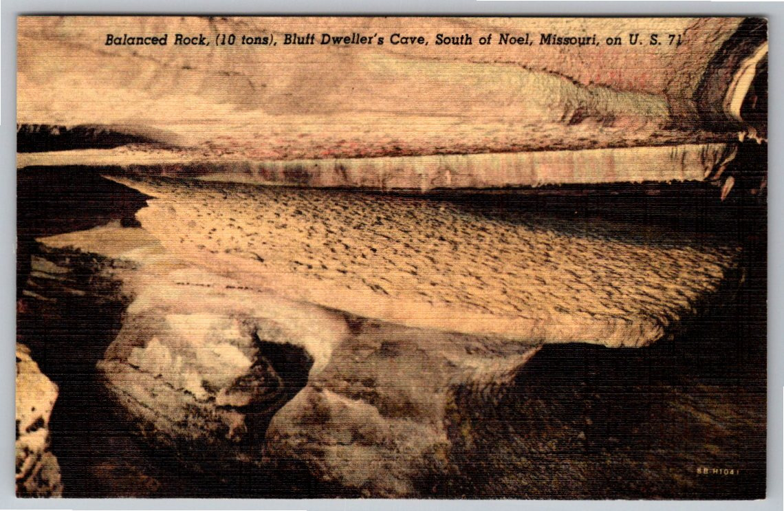 Vintage 1938 Bluff Dwellers Cave Noel Missouri Linen Postcard