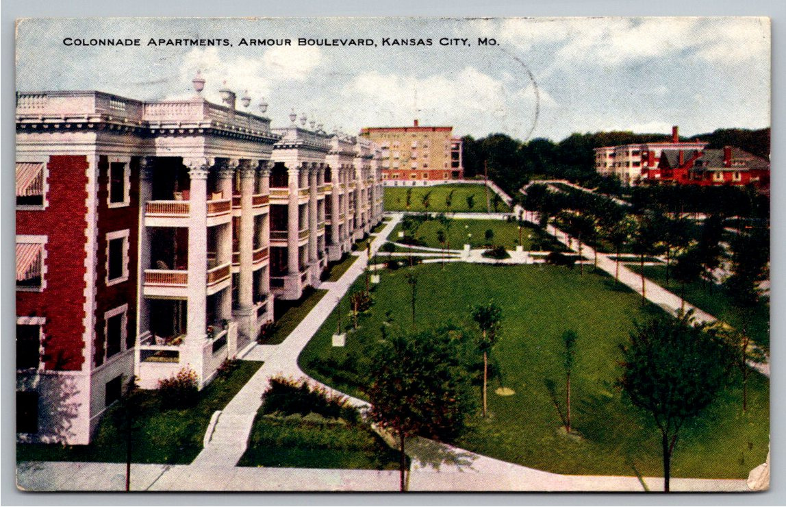 Antique 1907 Colonnade Apartments Postcard Armour Blvd Kansas