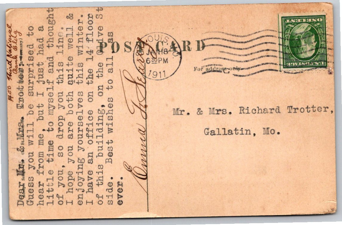 1911 St. Louis Third National Bank Building Vintage Postcard - Back / Reverse View