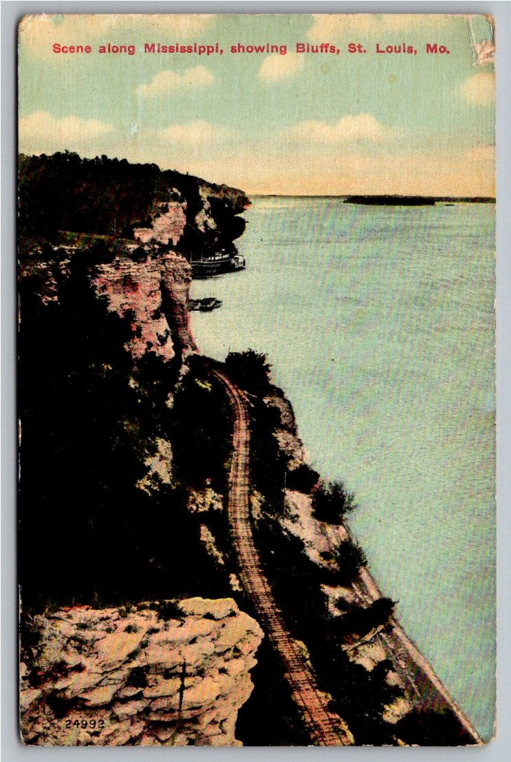 1911 St. Louis Mississippi River Bluffs Railroad Track Postcard - Angle / View 3