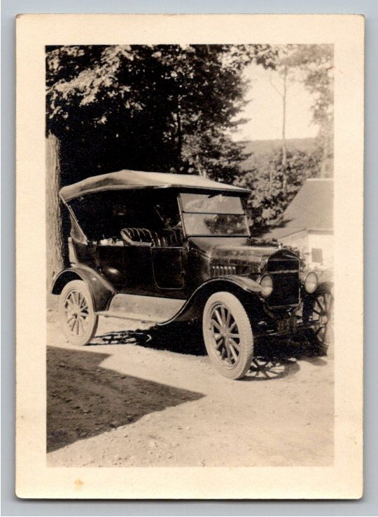 Vintage 1920s Ford Model T Touring Car Black & White Snapshot