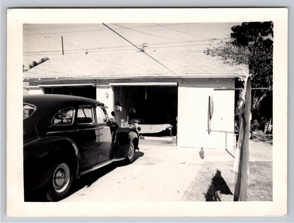Vintage 1949 Black & White Snapshot: Classic Car & Residential