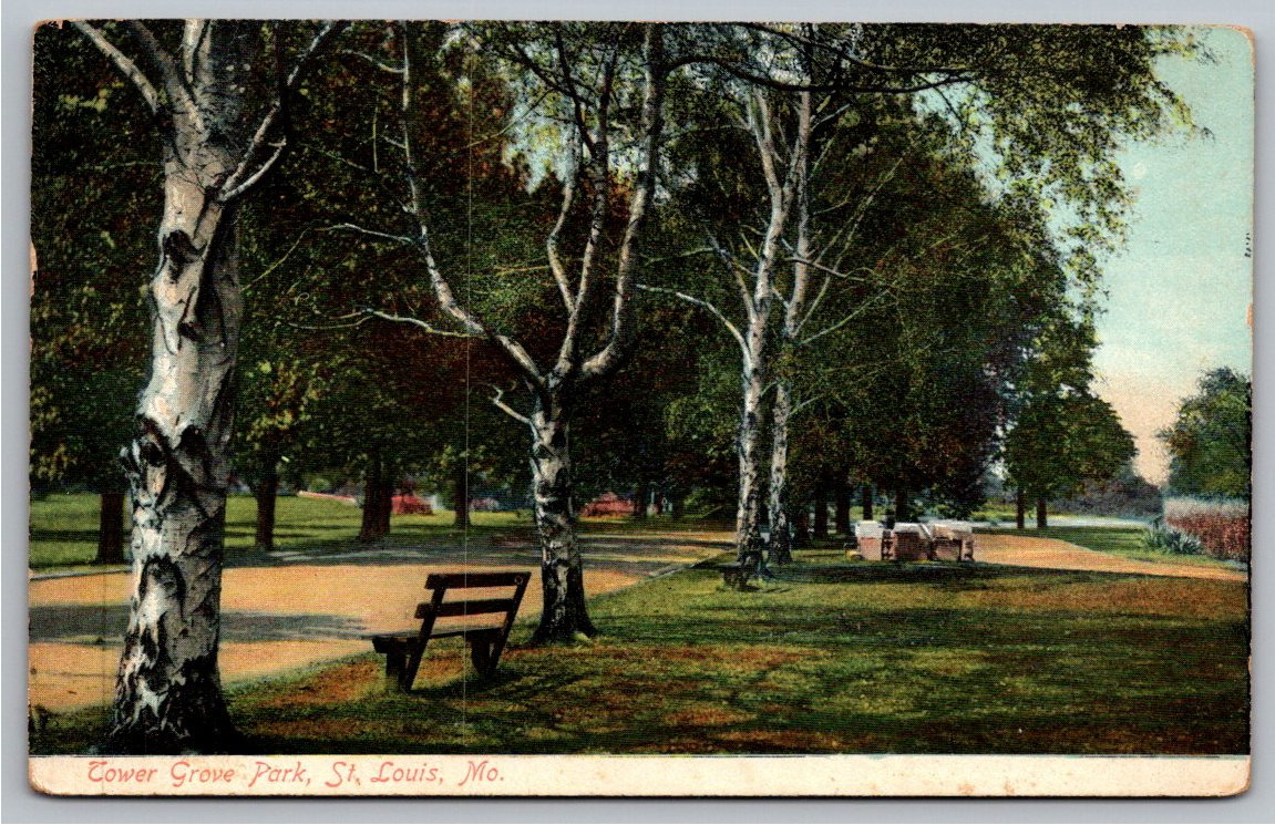 1908 St. Louis Tower Grove Park Bench German Litho-Chrome