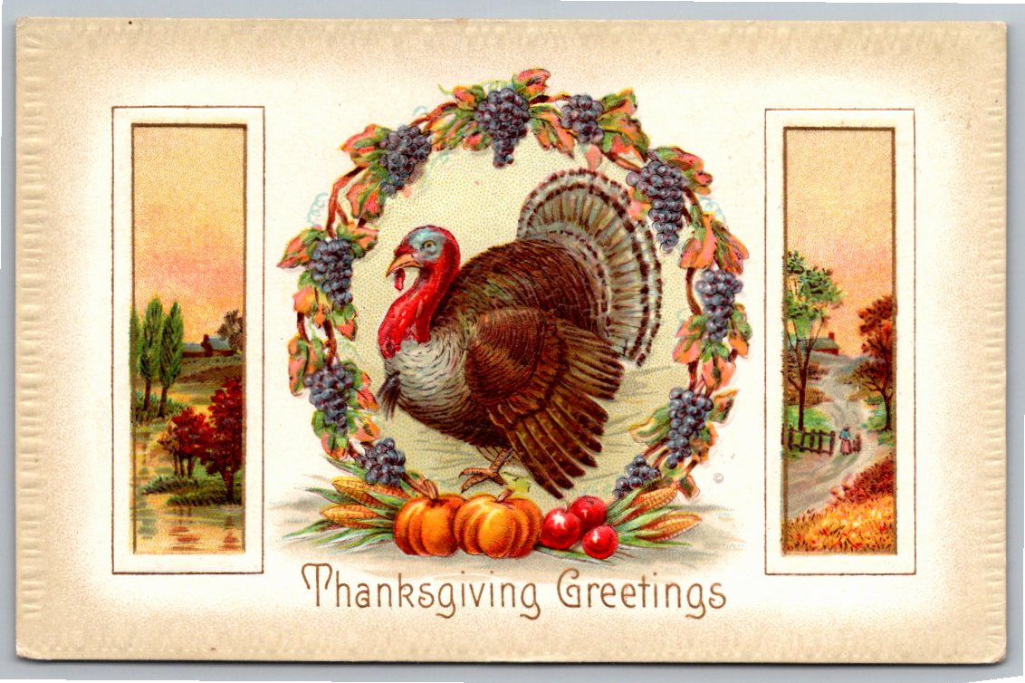 Antique 1910 Embossed Thanksgiving Greetings Postcard | A.S.