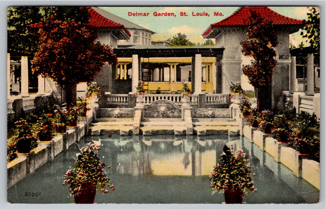 1912 St. Louis Delmar Garden Fountain & Reflection Pool Postcard