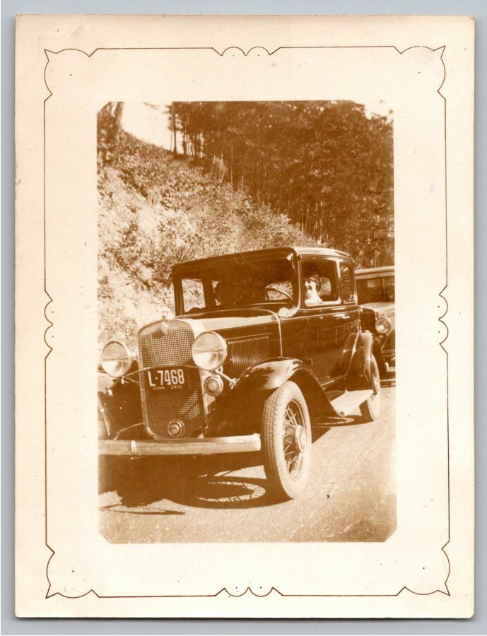 Vintage 1931 Connecticut Coupe Automobile B&W Snapshot Photo