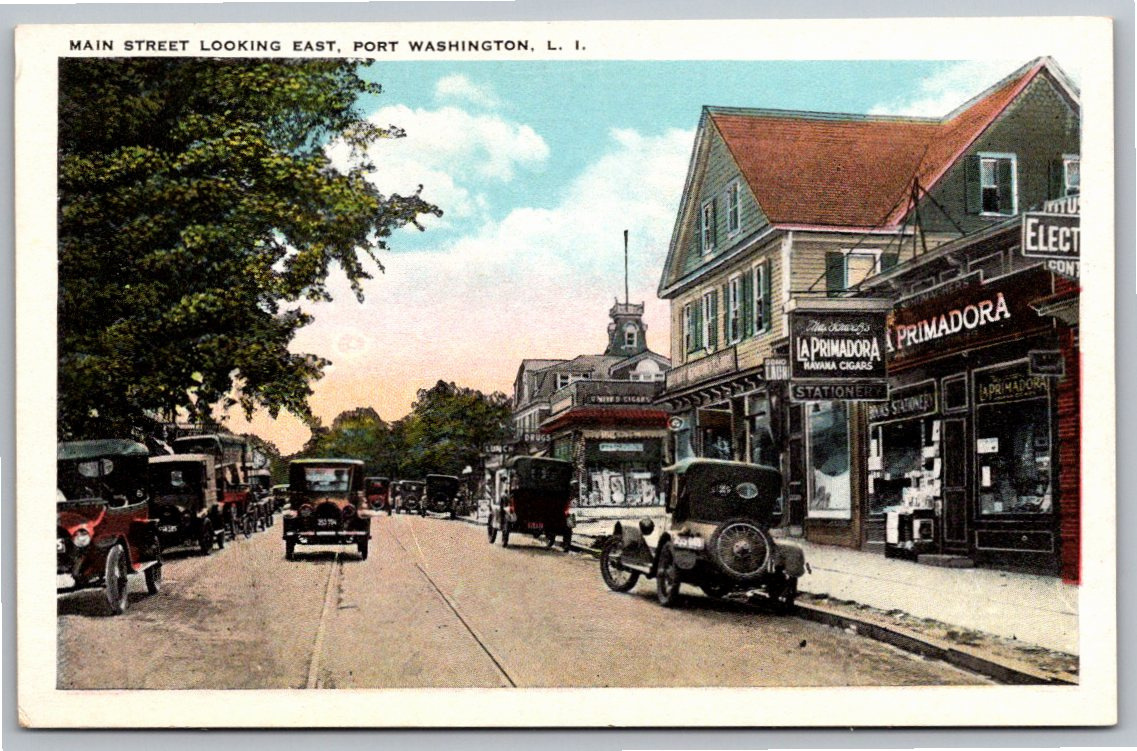 Vintage 1920s Main Street Port Washington Long Island Postcard