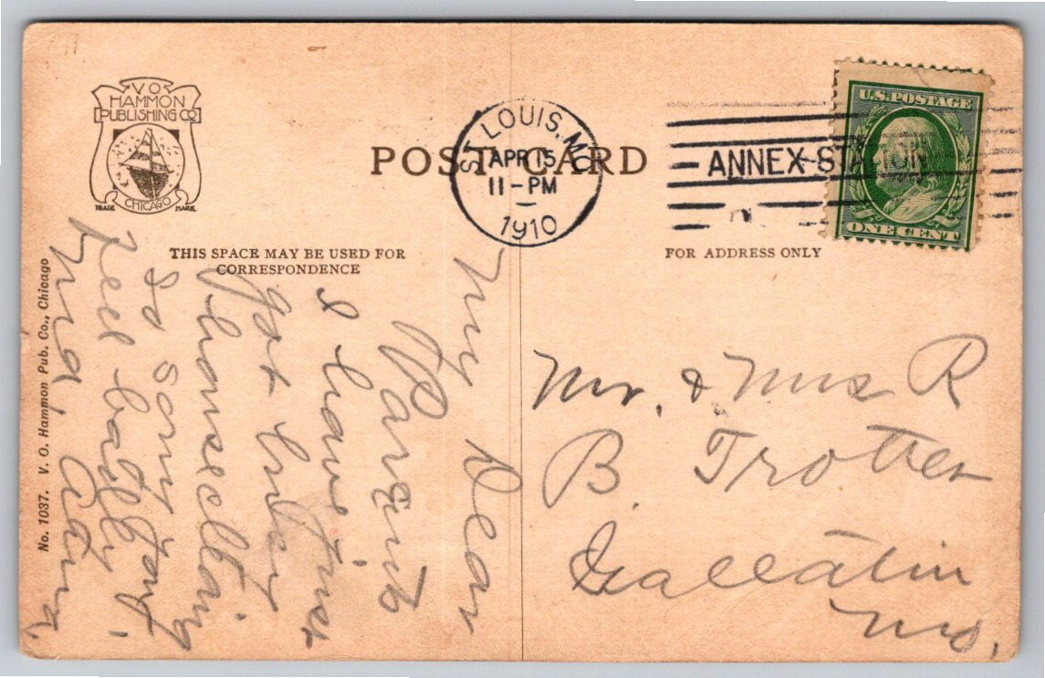 1910 St. Louis Club Architecture Postcard St. Louis Missouri - Back / Reverse View