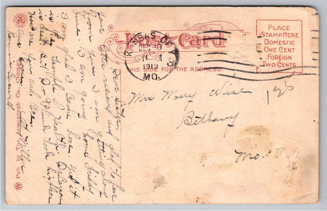 1913 Kansas City Street Scene: Grand Avenue South Vintage - Back / Reverse View