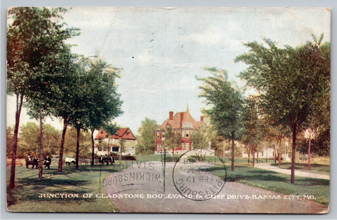 Vintage 1908 Gladstone Blvd & Cliff Drive Postcard, Kansas City