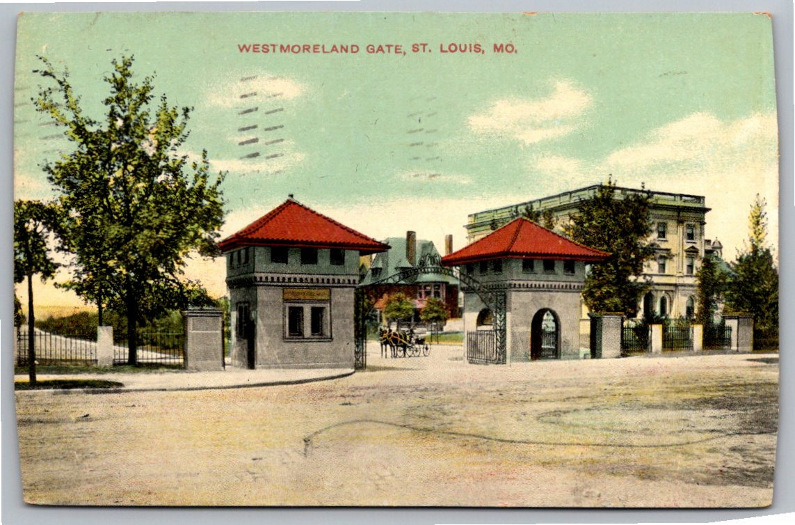 1909 St. Louis Westmoreland Gate Antique Postcard: Horse Carriage