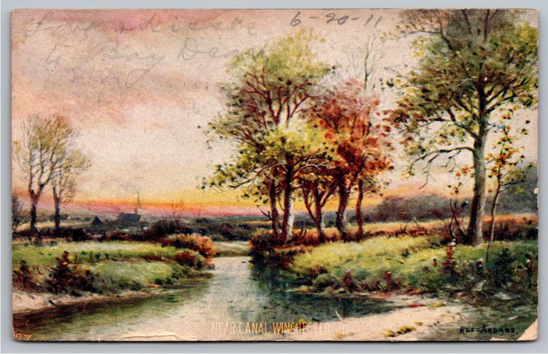 Vintage 1911 Canal Winchester, Ohio Pastoral Stream Postcard