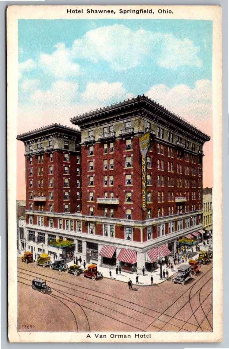 Vintage 1920s Hotel Shawnee Springfield Ohio Printed Postcard