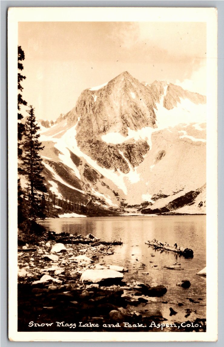 Vintage 1930s Snowmass Lake & Peak Aspen Colorado RPPC Postcard