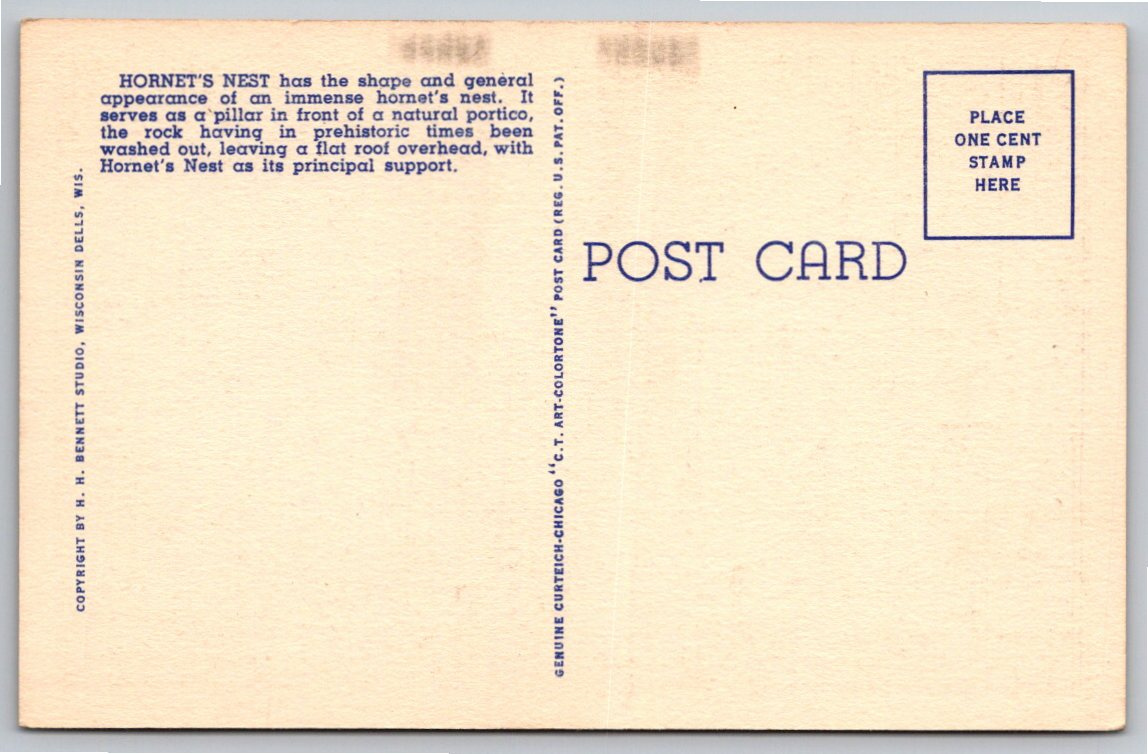 1940s Hornets Nest Wisconsin Dells Vintage Linen Postcard - Back / Reverse View