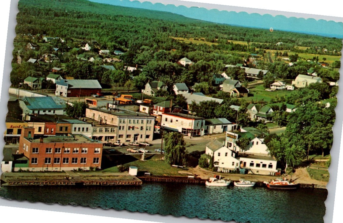 Vintage Postcard Aerial View Little Current Manitoulin Island