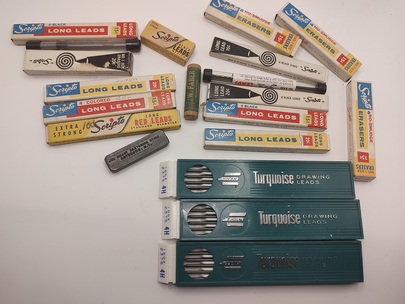 Vintage Scripto Leads Erasers & Eagle Turquoise 4H Drafting Lot