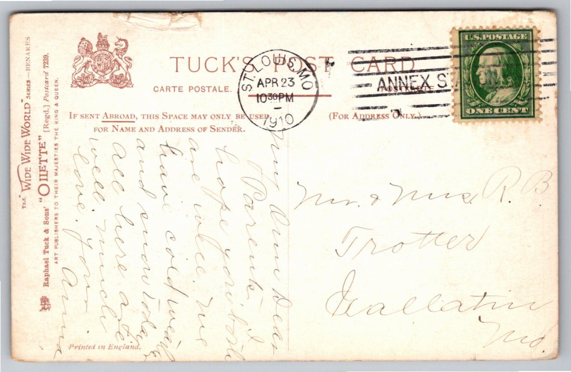 1910 General View of Ghats Benares India Tuck Oilette Postcard - Back / Reverse View