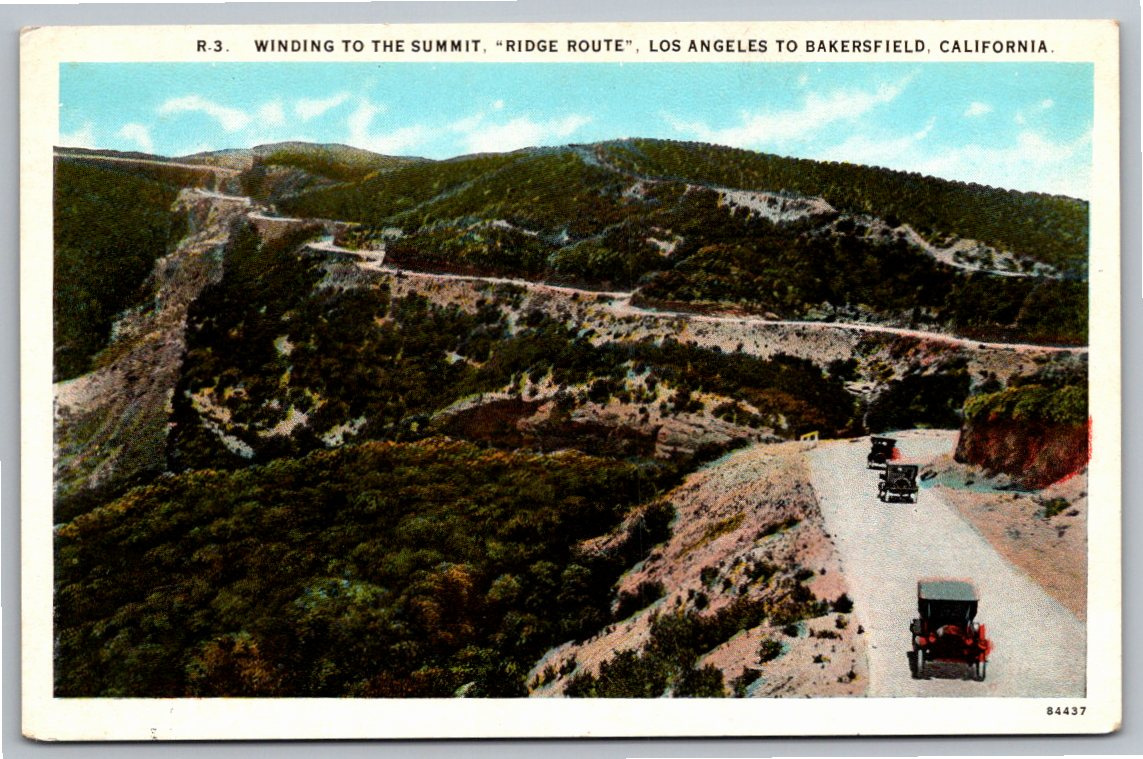 1920s Ridge Route Summit Postcard: Early California Motoring