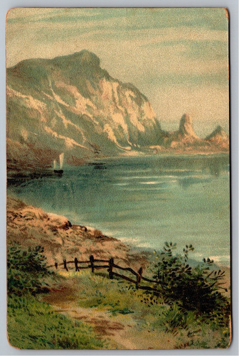 Vintage 1909 Coastal Ocean Cliff Mountain Landscape Art Postcard