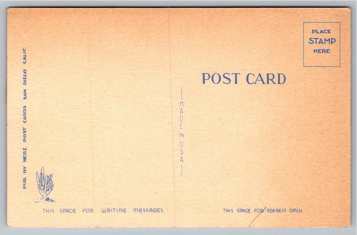 Vintage San Diego Naval Air Station Linen Postcard | Herz #846 - Back / Reverse View