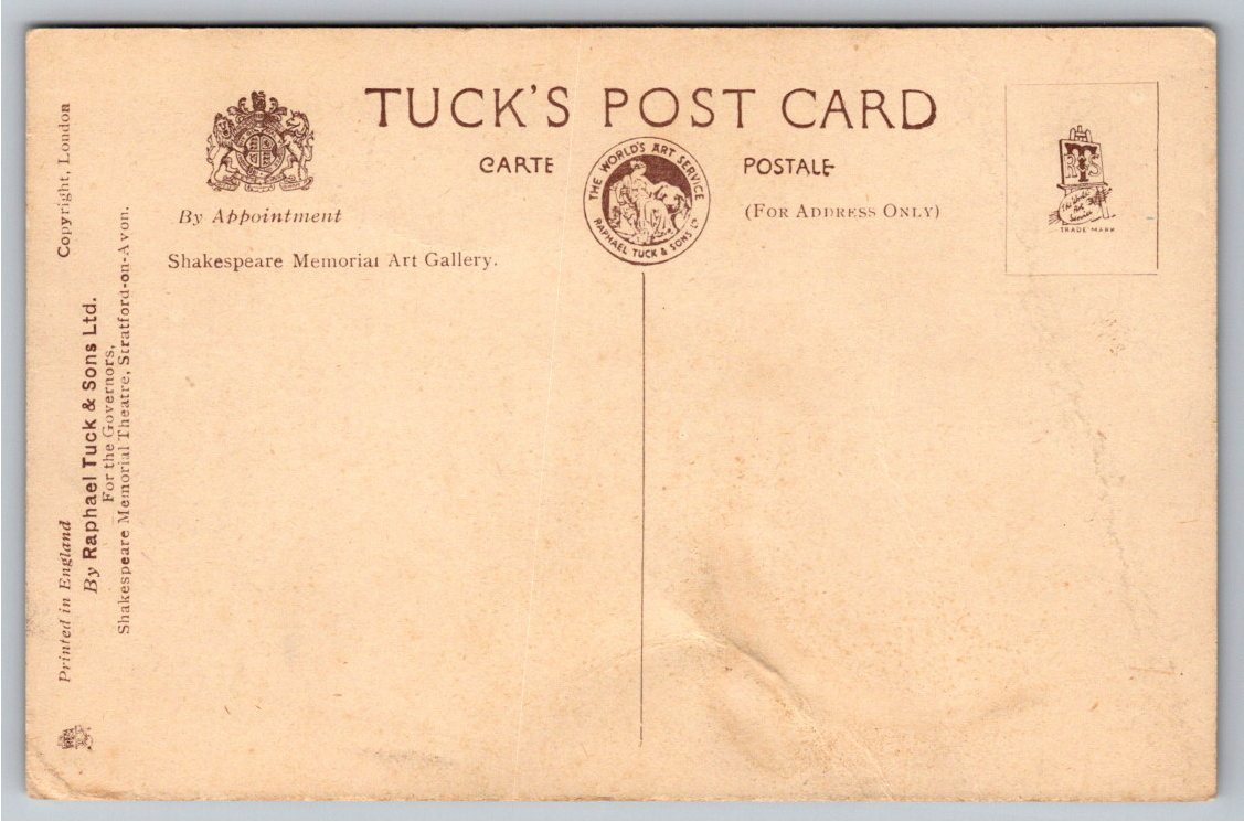 1910s Shakespeare Memorial Art Gallery Stratford Tuck Postcard - Back / Reverse View