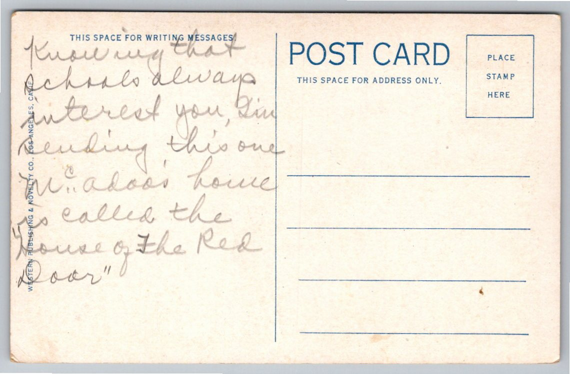 1920s Santa Barbara Peabody High School & McAdoo Home Vintage - Back / Reverse View