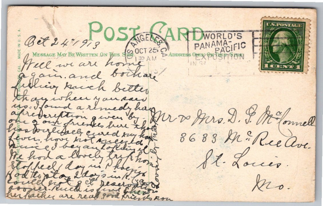 Vintage 1913 California Craftsman Home & Japanese Garden Postcard - Back / Reverse View