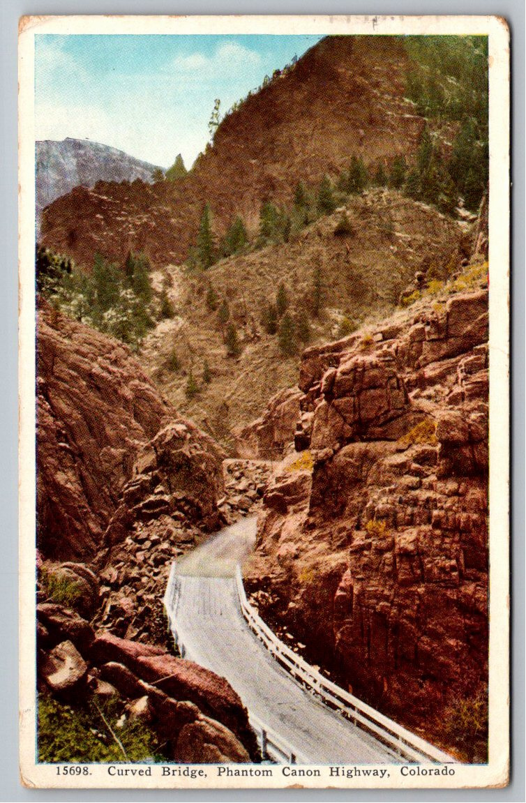 1937 Phantom Canyon Highway Colorado Curved Bridge Linen Postcard