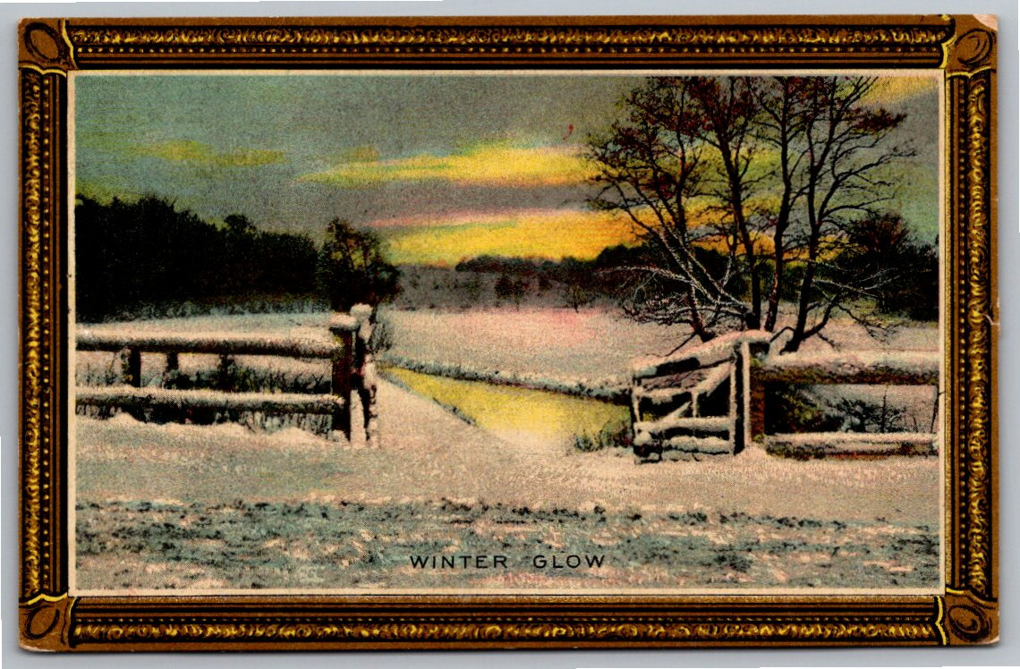 Antique c. 1908 Winter Glow Sunset Landscape Divided Back