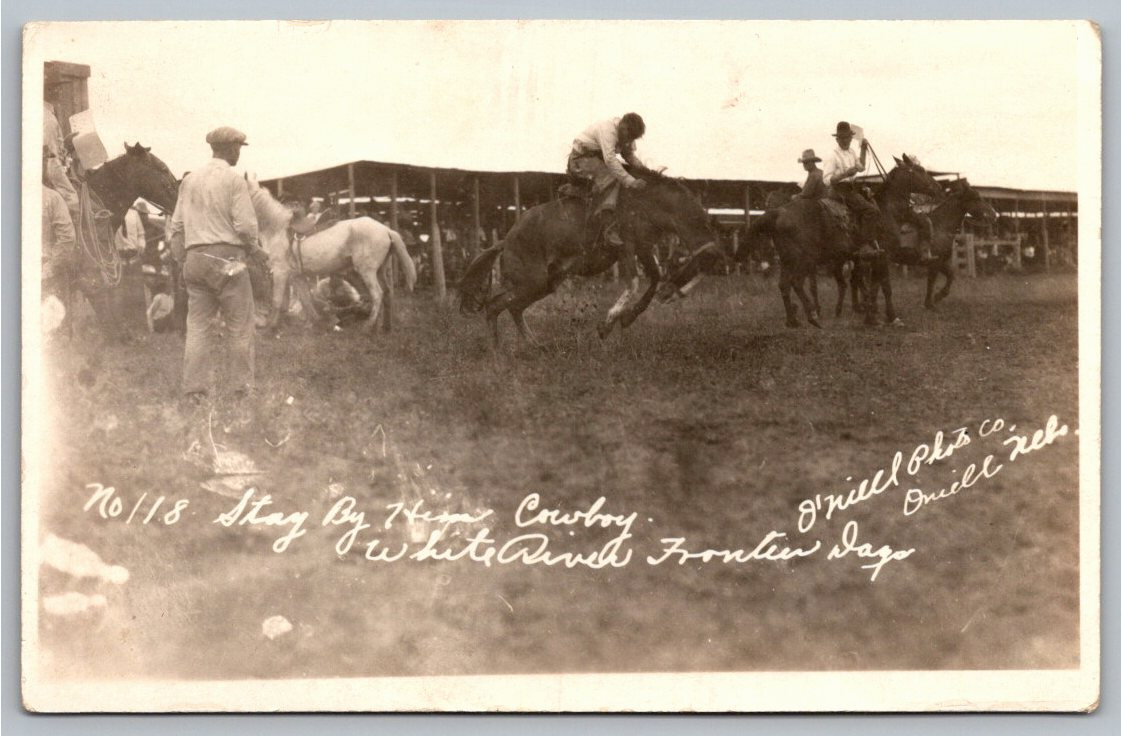 Vintage White River Frontier Days SD Bronco Cowboy RPPC Postcard