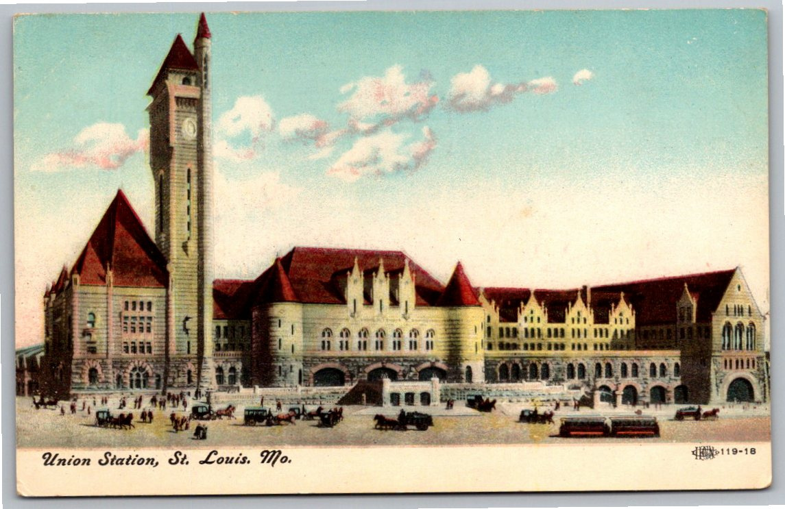 Antique 1900s St. Louis Union Station Horse Carriage Postcard