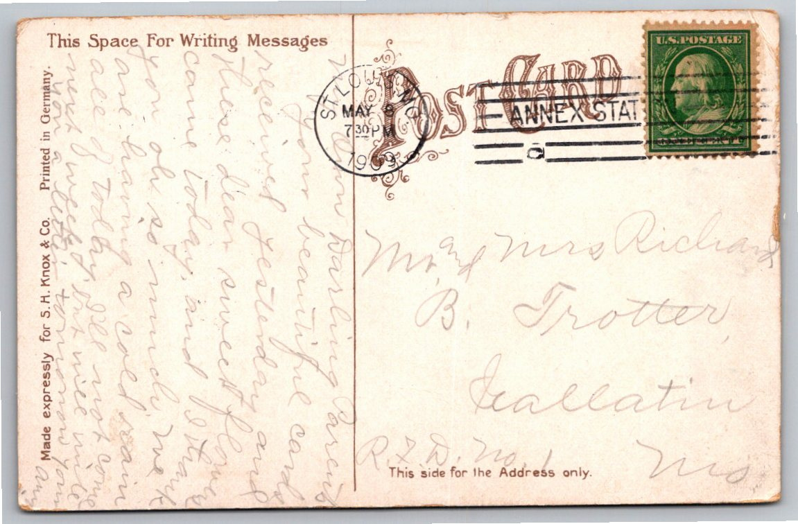 1909 Creve Coeur Lake Observation Towers St. Louis MO Postcard - Back / Reverse View