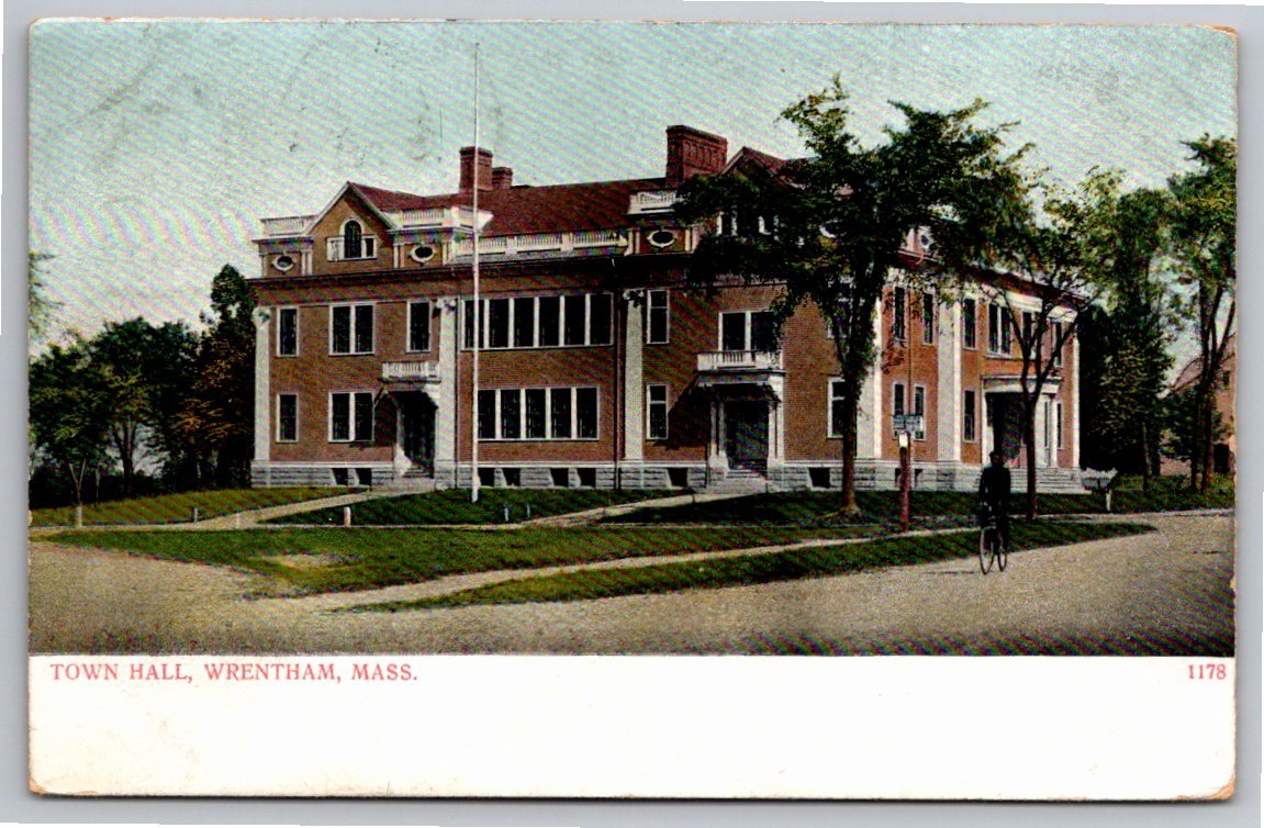 Historic Town Hall Wrentham Massachusetts Vintage Postcard c.
