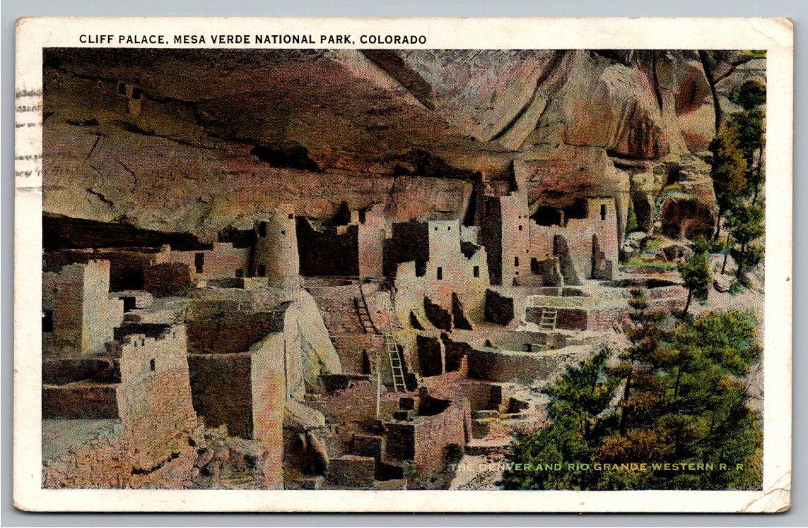 1935 Mesa Verde Cliff Palace Vintage Postcard | D&RGW Railroad